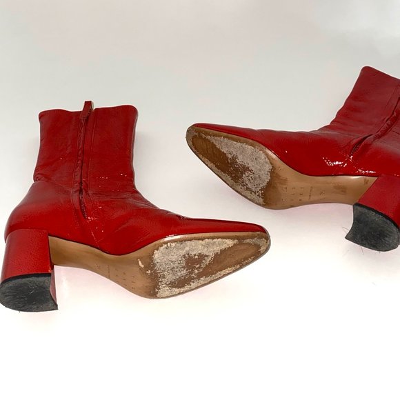 Trademark Red Patent Leather Boots Mira Booties Size 36 6 Gogo - Picture 8 of 8
